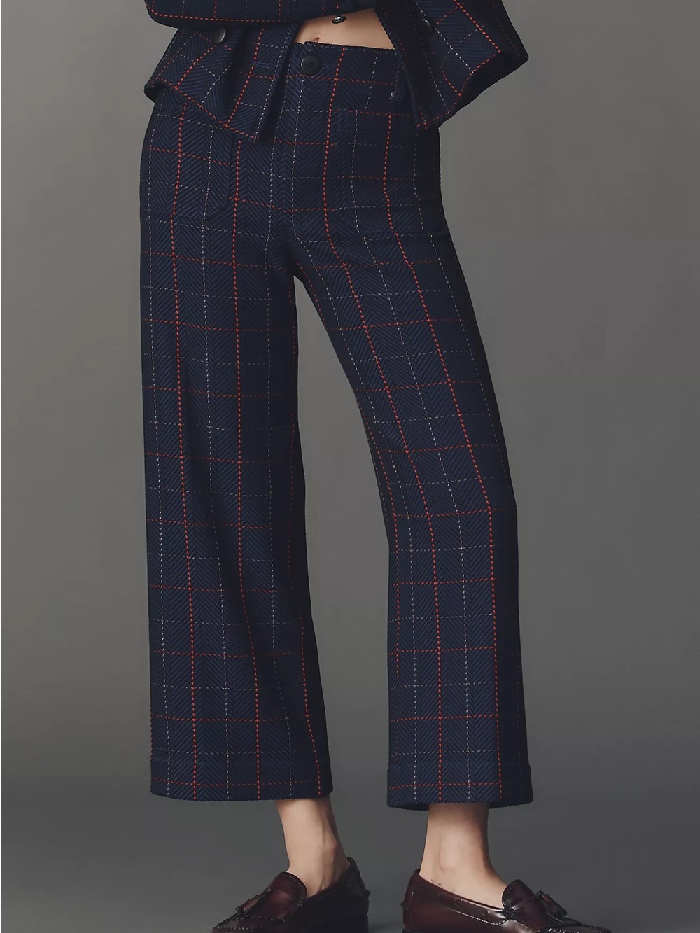 Maeve Anthropologie Colette Crop Knit- Size 23- Plaid Navy